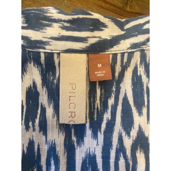 Pilcro anthropologie Button Up short sleeve casual blue geometric medium blouse - Picture 4 of 9